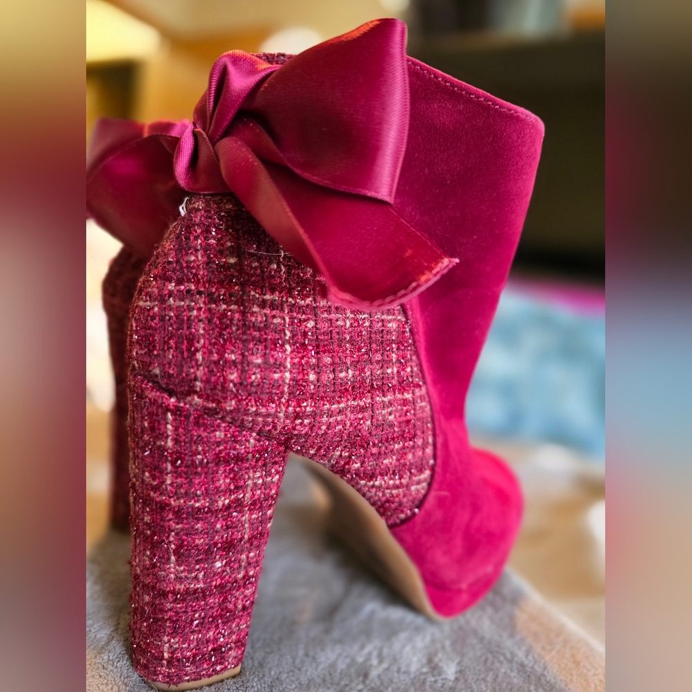 Elegant Burgundy Wine Tweed Ankle Boots By Copper Key